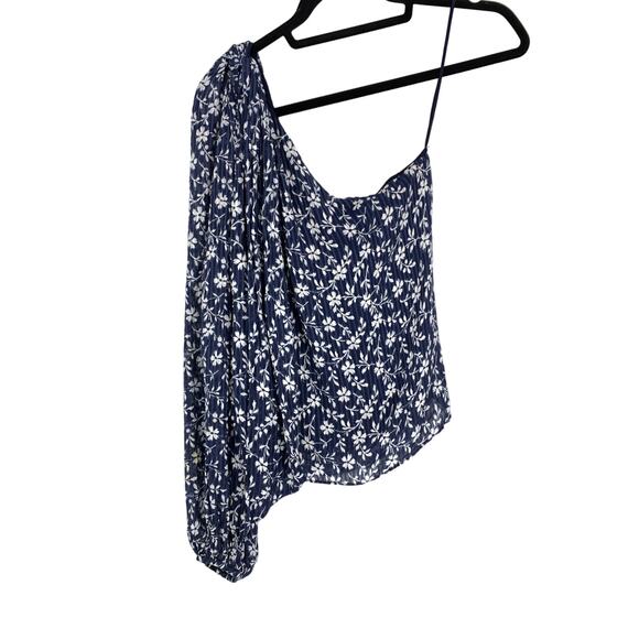 Ulla Johnson Blouse Womens Size 4 One Shoulder Blue White Floral Print *FLAW - Picture 1 of 7